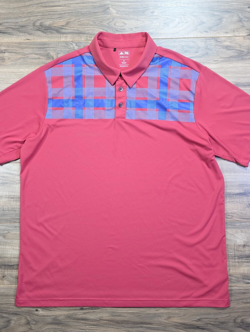 Adidas Golf ClimaCool Red Plaid Polo Shirt Mens 2XL Short Sleeve Performance